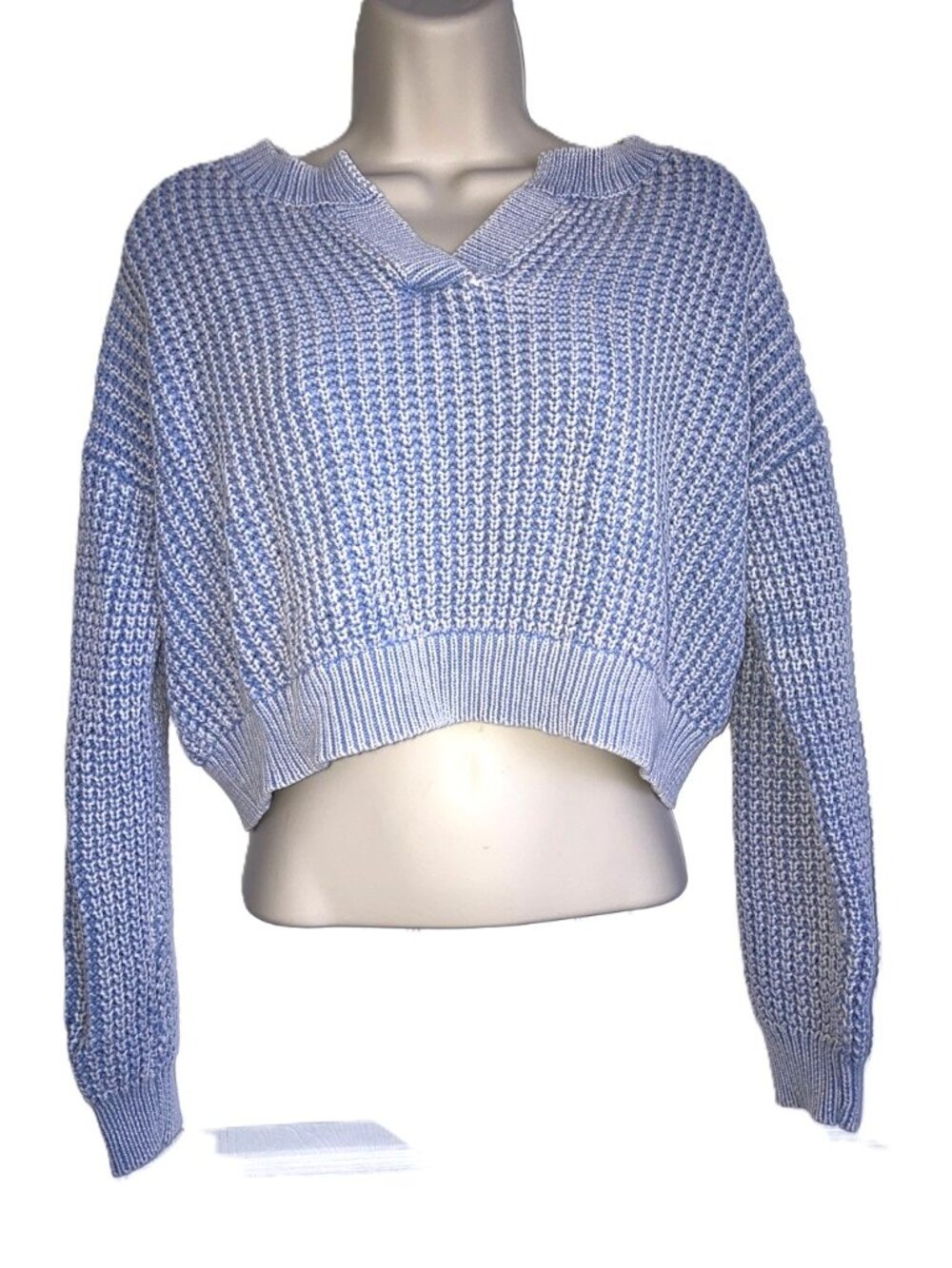 HAUTE HIPPIE Cropped Waffle Knit Sweater Long Sleeves Powder Blue Womens Small
